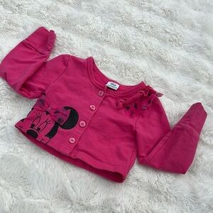 4T vintage Disney Kids Minnie Mouse button down sweat top hot pink